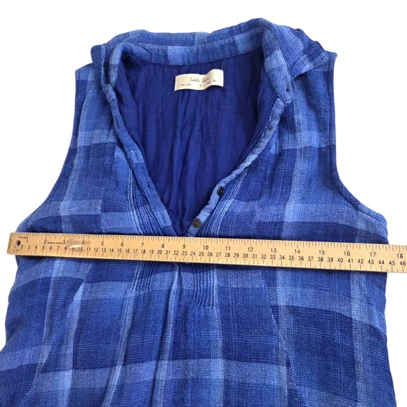 Isabella Sinclair Anthropologie Linen Plaid Shirt Dress Womens Small Blue - Picture 6 of 10